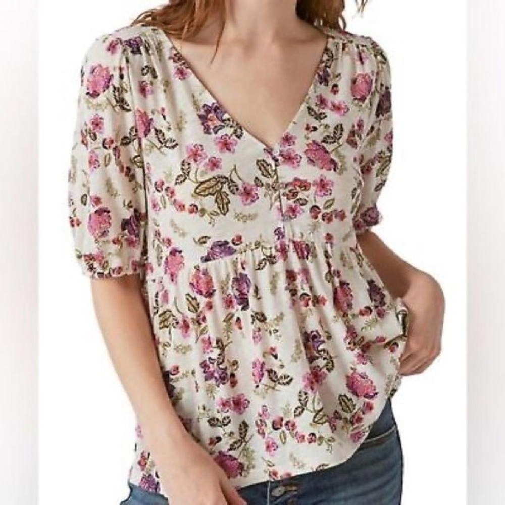 NWT Lucky Brand floral puff sleeve babydoll top size medium